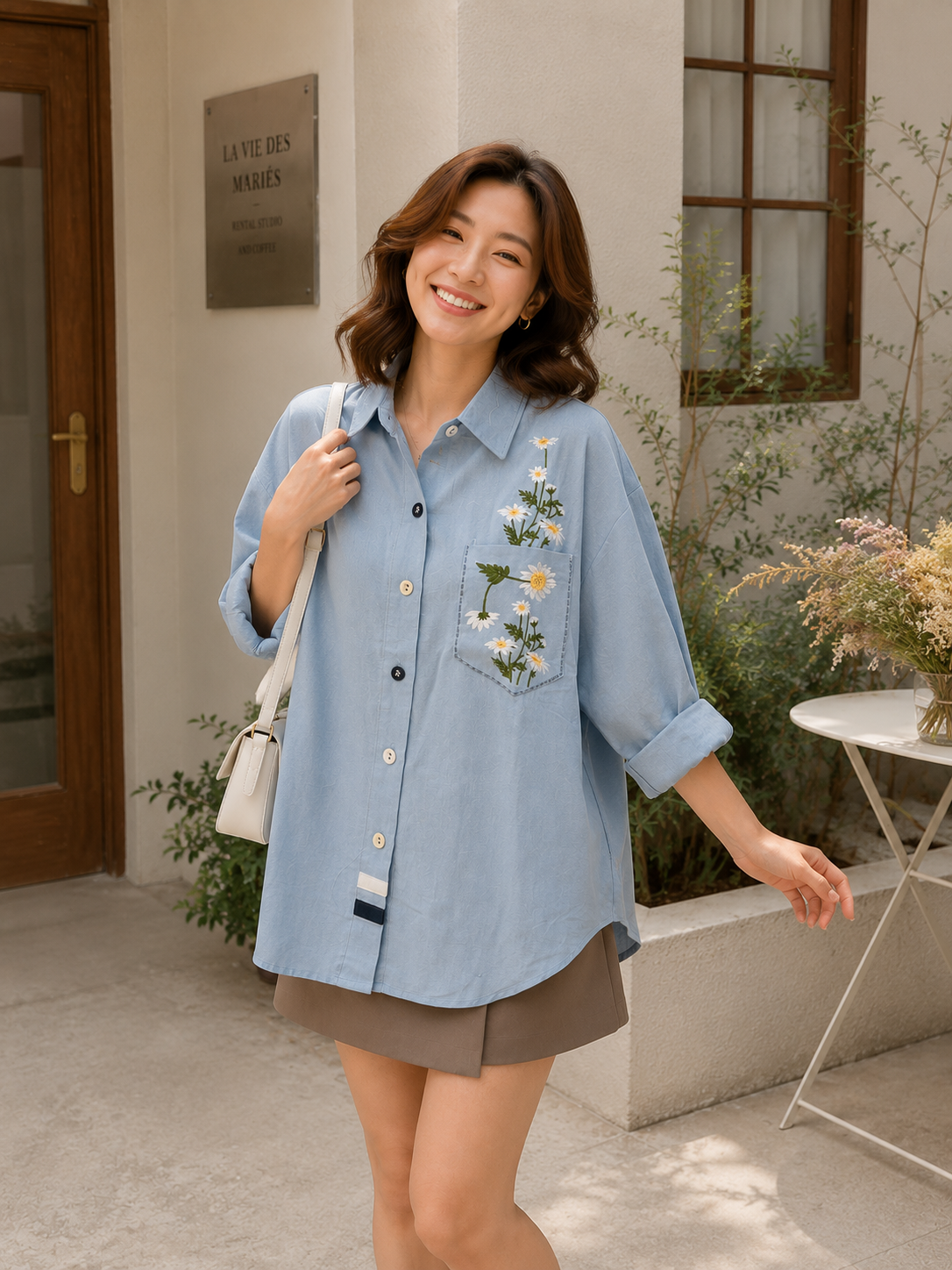 Simon Flower Cotton Longsleeve - Blue