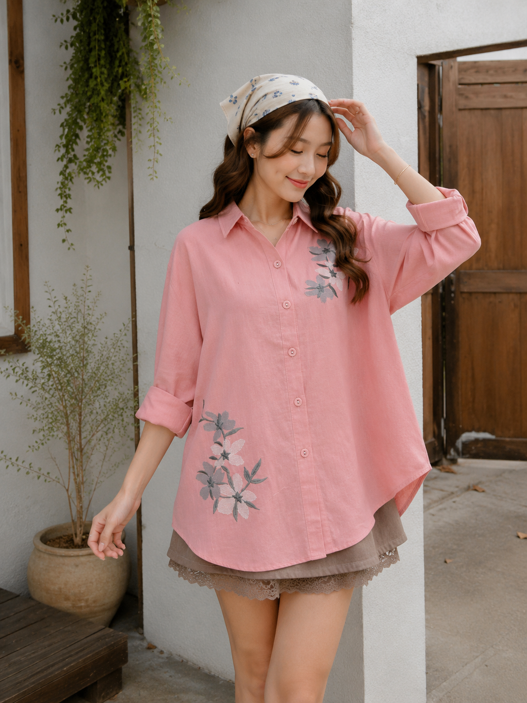 Miles Flower Cotton Longsleeve - Pink