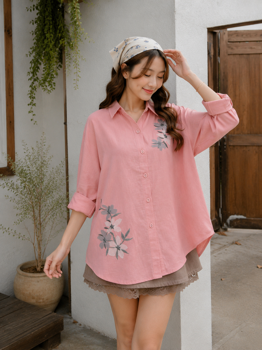 Miles Flower Cotton Longsleeve - Pink