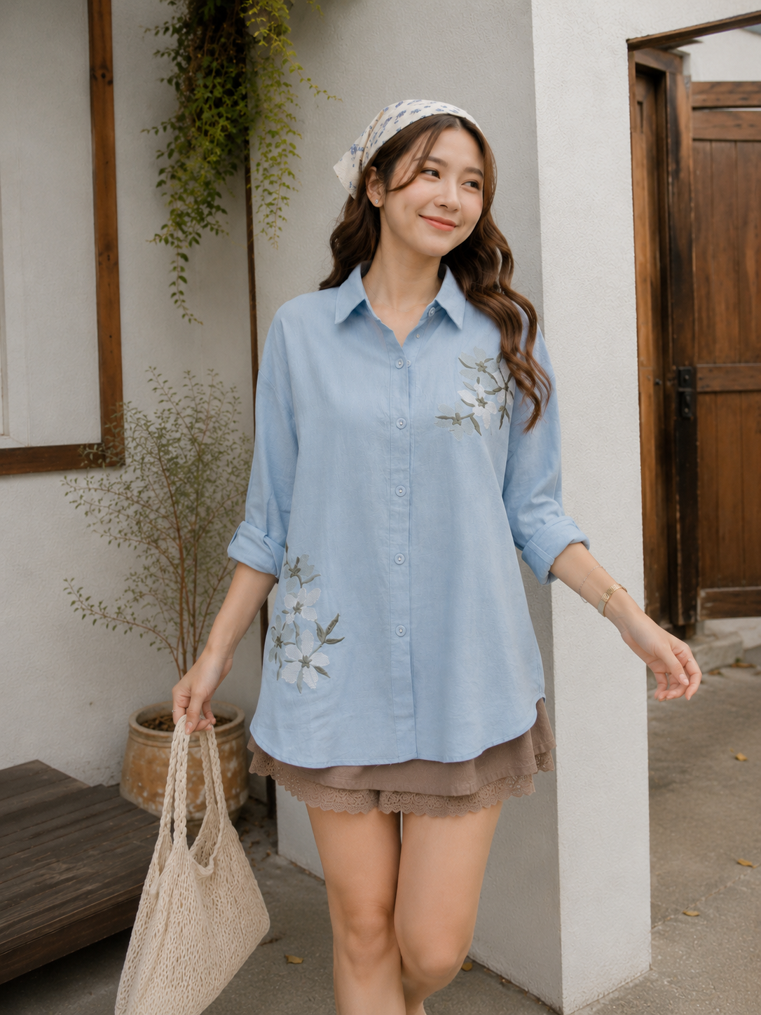 Miles Flower Cotton Longsleeve - Blue
