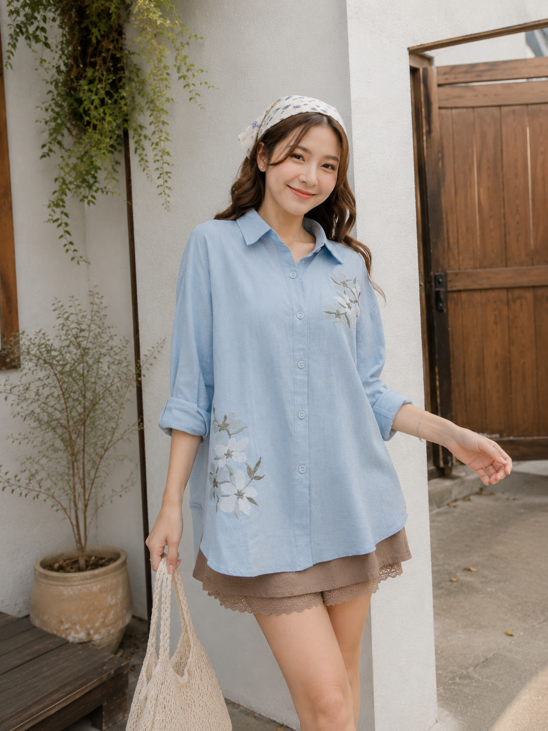 Miles Flower Cotton Longsleeve - Blue