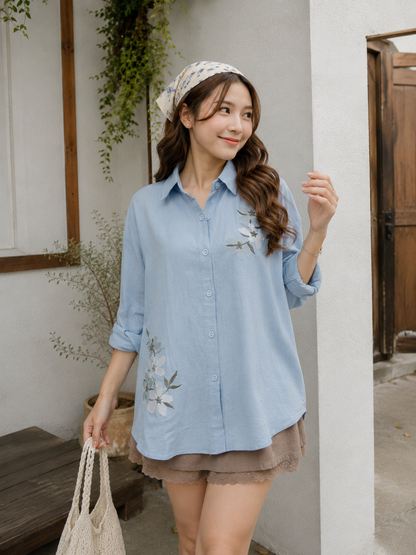 Miles Flower Cotton Longsleeve - Blue