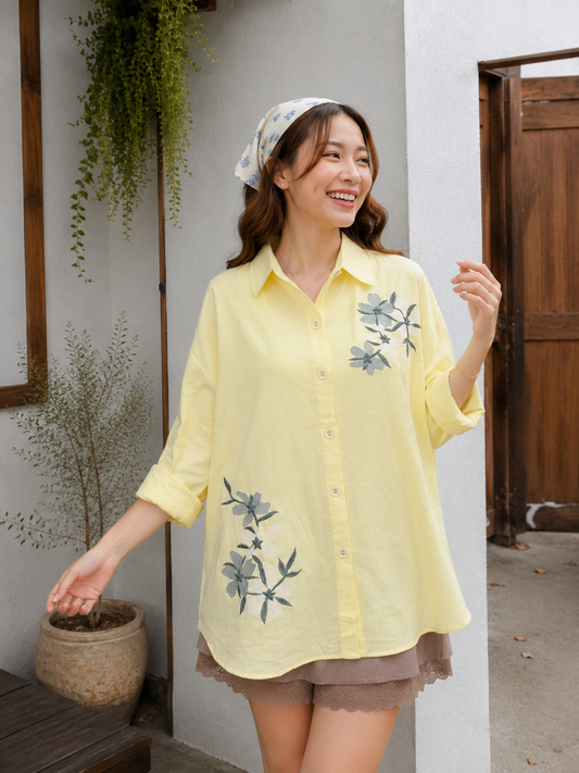 Miles Flower Cotton Longsleeve - Yellow