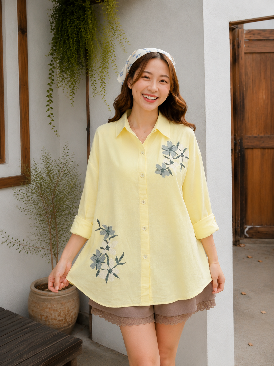 Miles Flower Cotton Longsleeve - Yellow