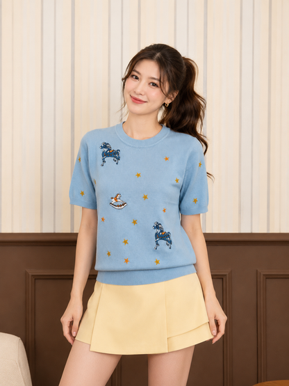 Star Horse Knit Top - Blue