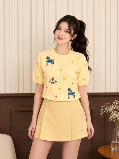 Star Horse Knit Top - Yellow