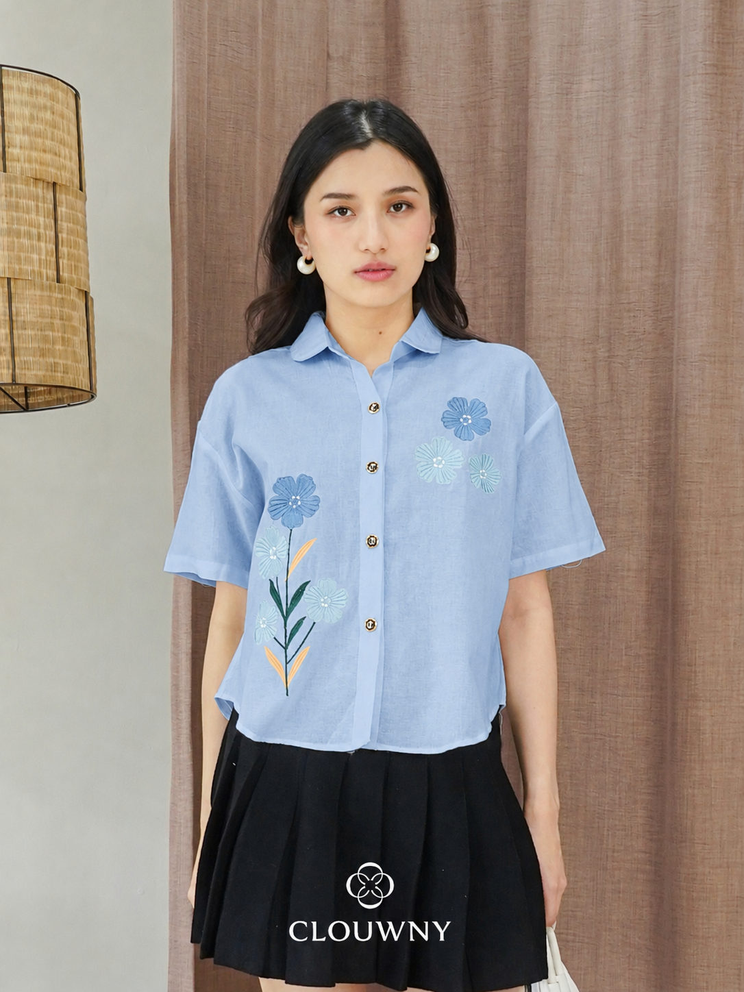 Loka Flower Cotton Shirt - Blue