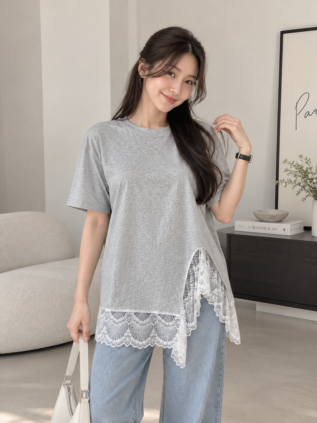 Kendal Lace Blouse - Grey