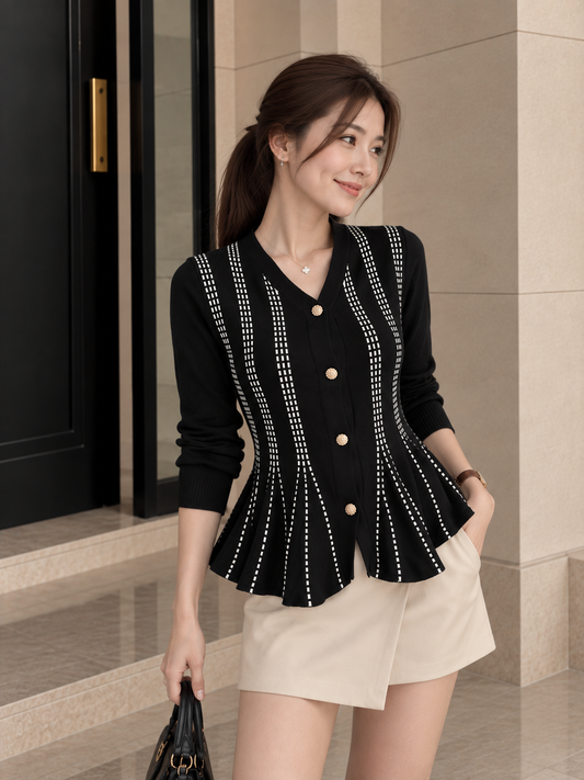 Aysel Peplum Knit Cardigan - Black