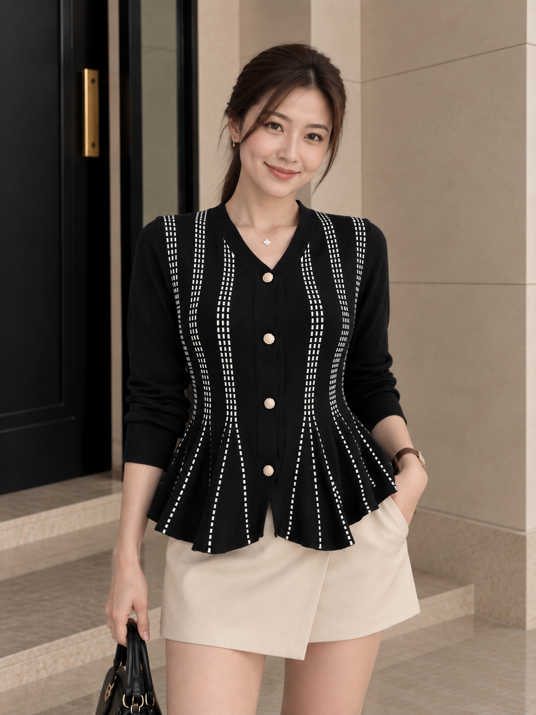 Aysel Peplum Knit Cardigan - Black