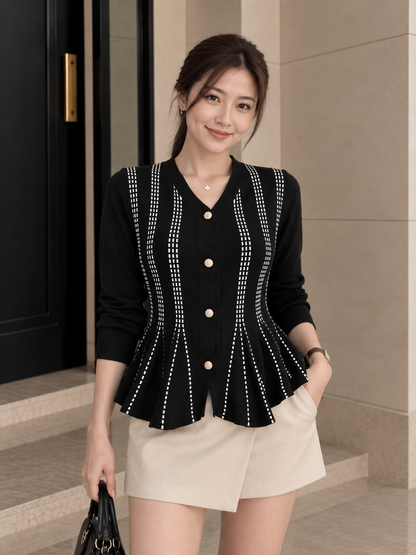 Aysel Peplum Knit Cardigan - Black