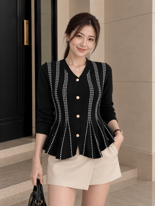 Aysel Peplum Knit Cardigan - Black