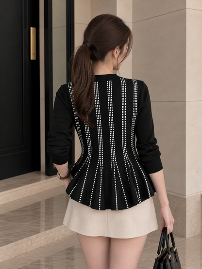 Aysel Peplum Knit Cardigan - Black