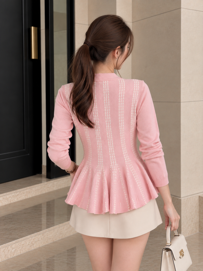 Aysel Peplum Knit Cardigan - Pink