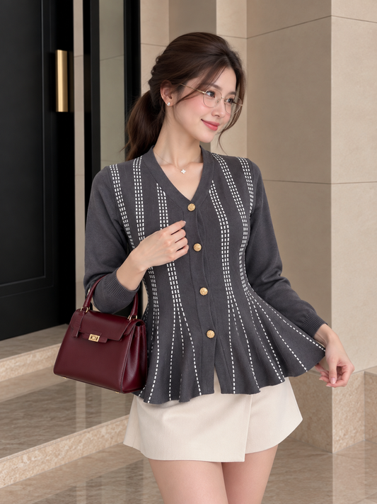 Aysel Peplum Knit Cardigan - Grey