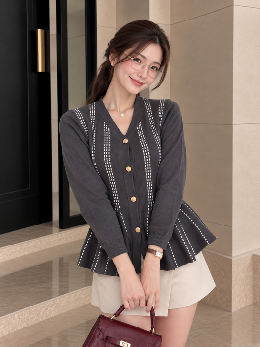 Aysel Peplum Knit Cardigan - Grey