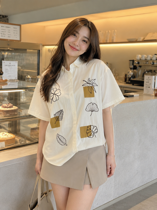 Leaves Cotton Shirt - Cream