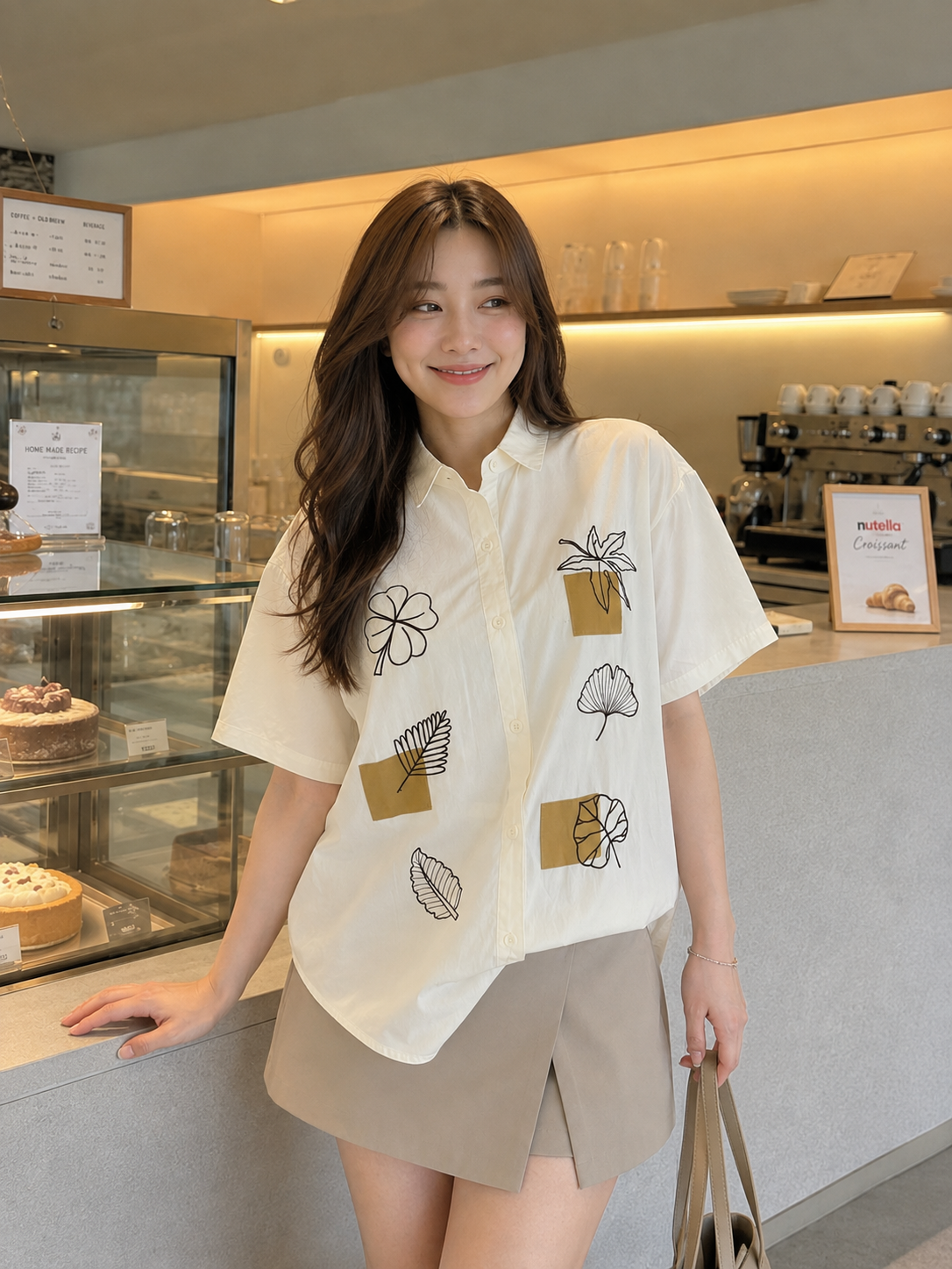 Leaves Cotton Shirt - Cream