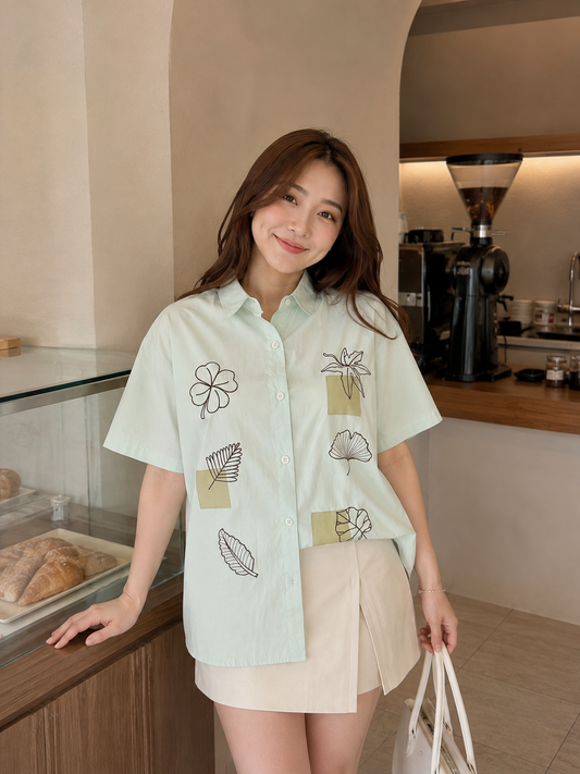 Leaves Cotton Shirt - Mint