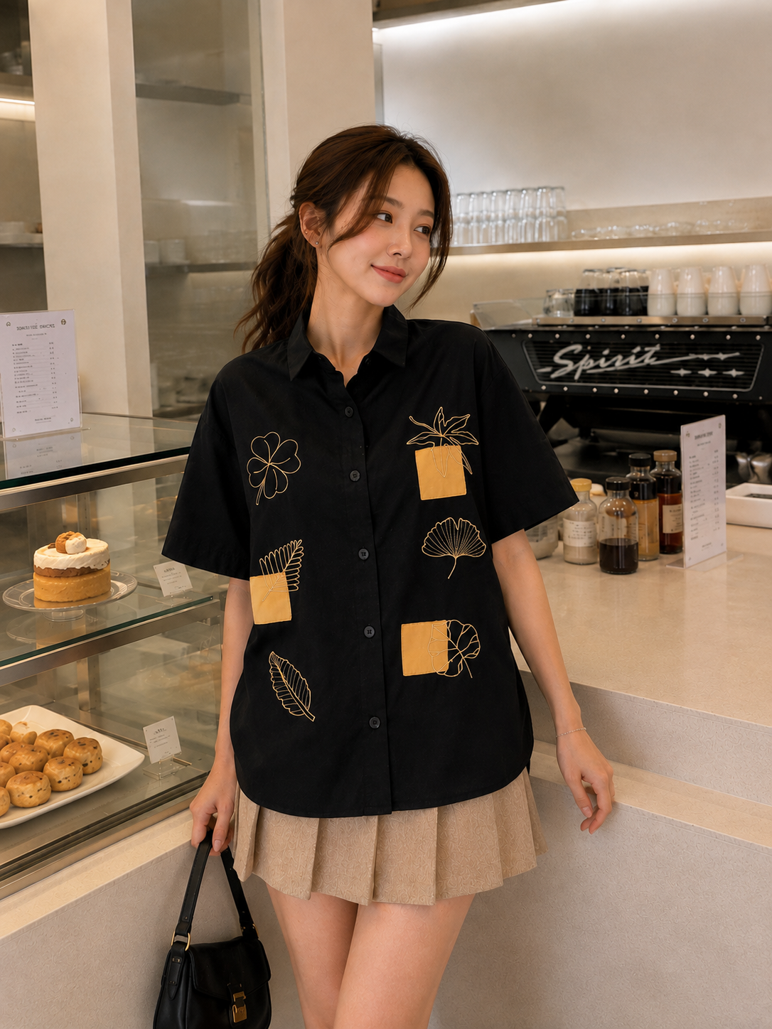 Leaves Cotton Shirt - Black
