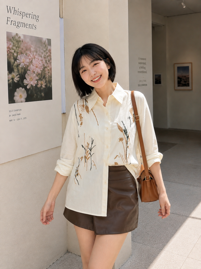 Katerin Flower Shirt - Cream