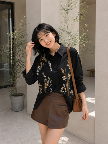 Katerin Flower Shirt - Black