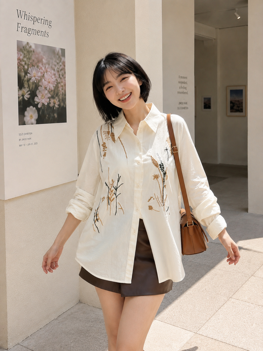 Katerin Flower Shirt - Cream