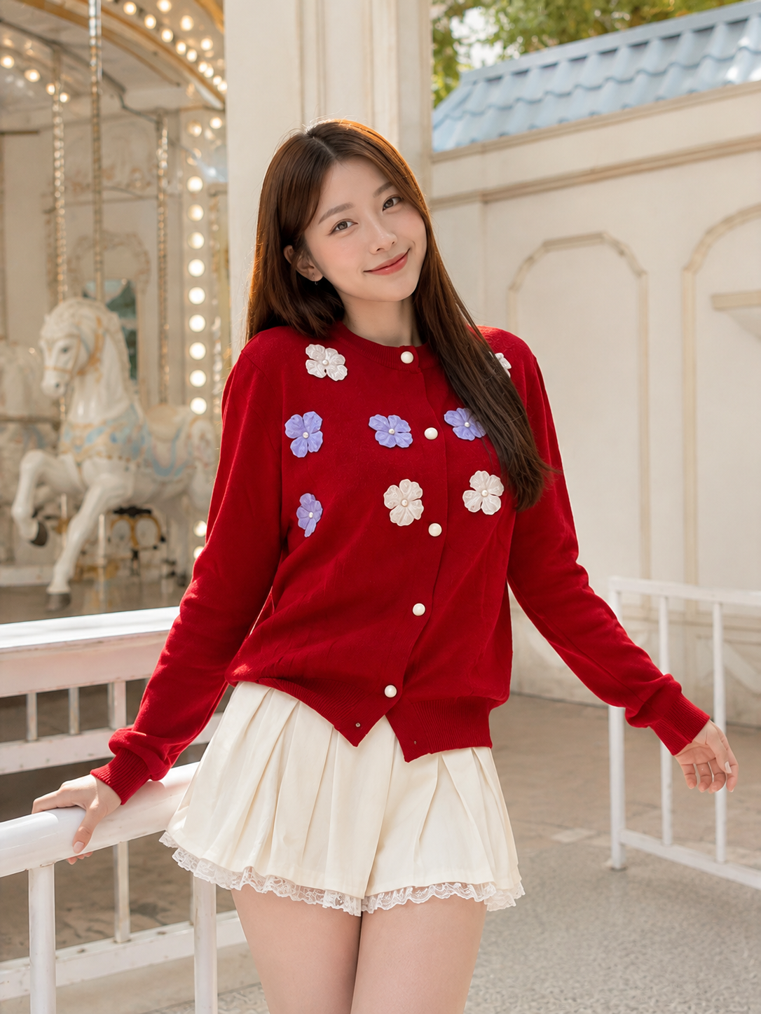 Oxa Button Knit Cardigan - Maroon