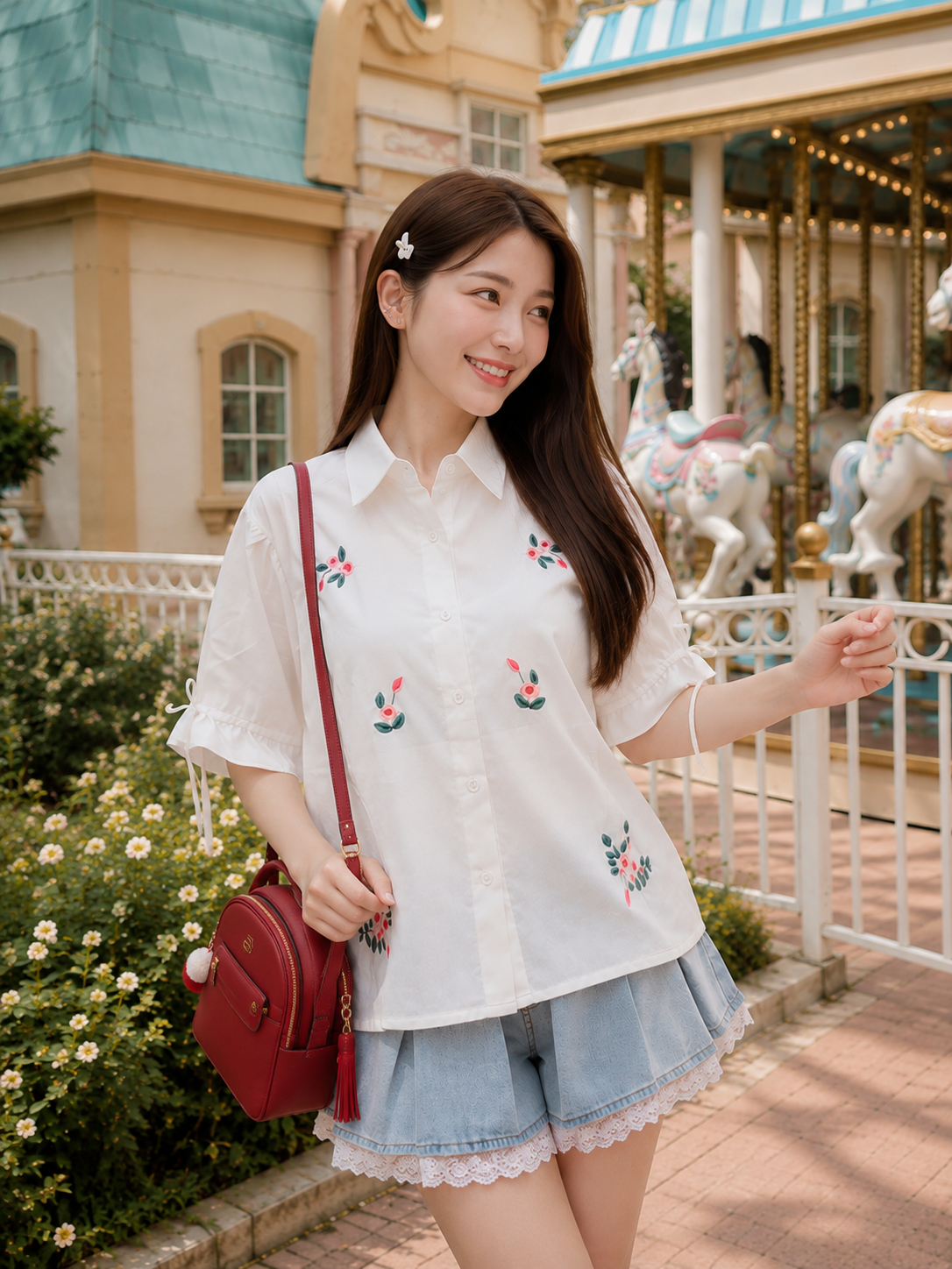 Vilna Embroidery Flower Shirt - White