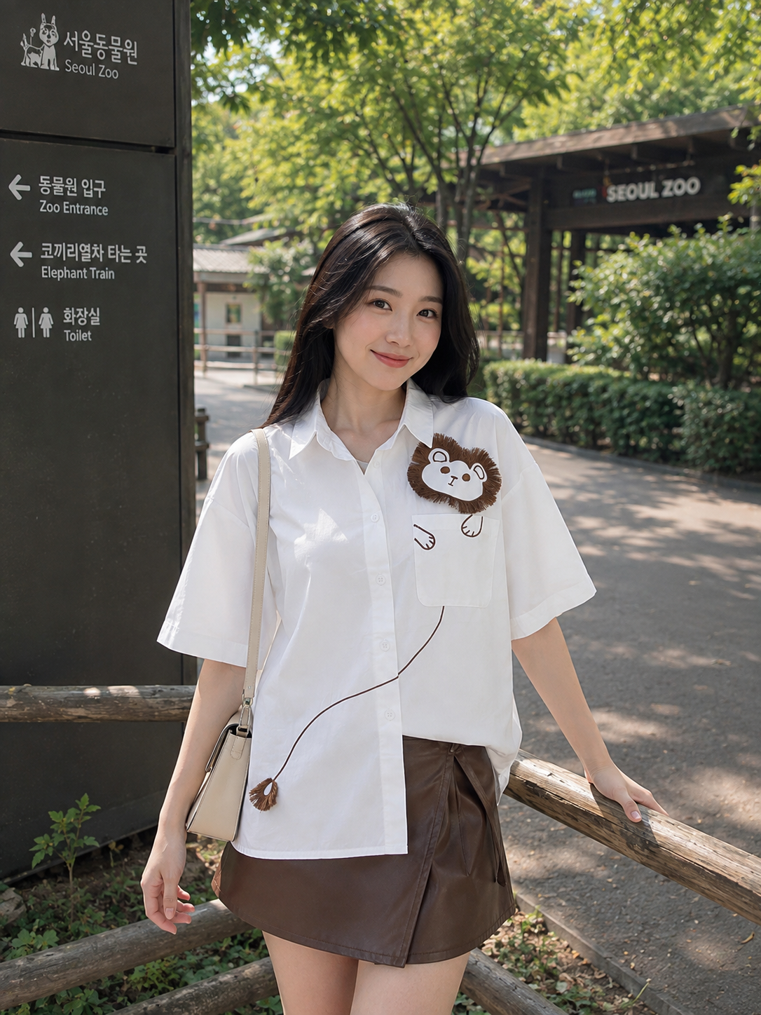 Lion Embroidery Shirt - White