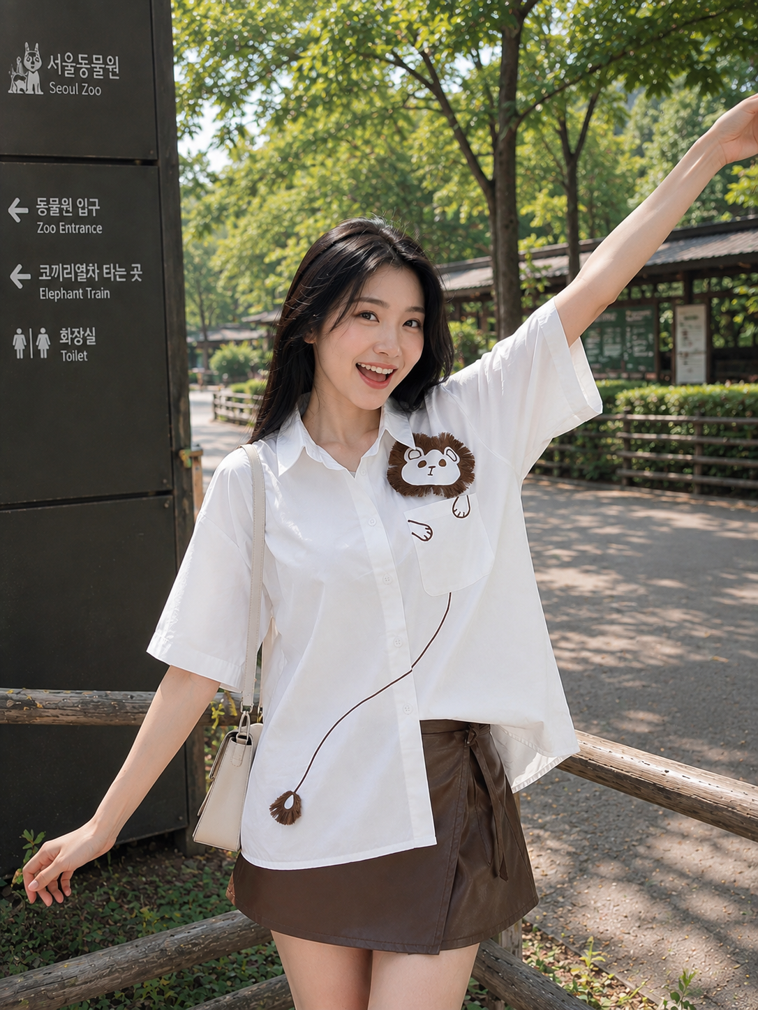 Lion Embroidery Shirt - White