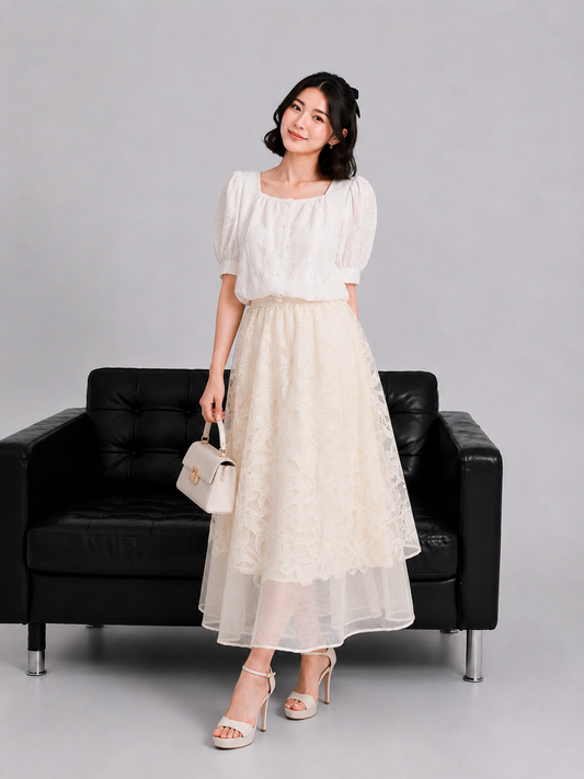Vera Lace Skirt - Cream