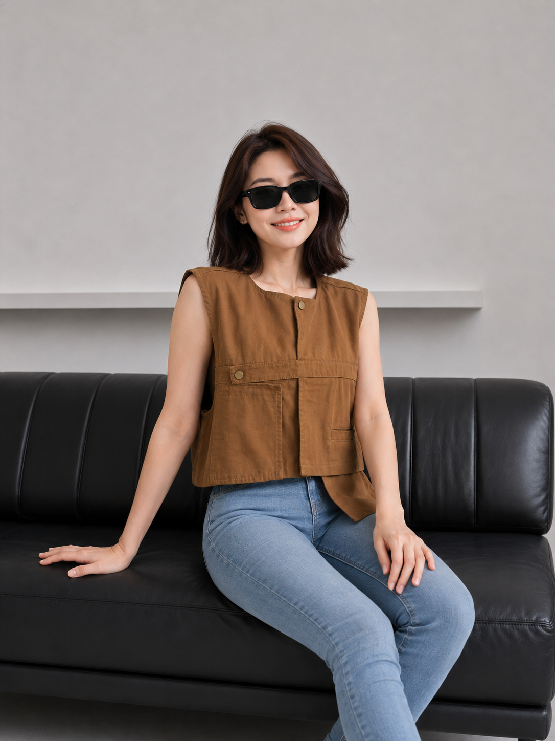 Christa Button Vest - Coffee