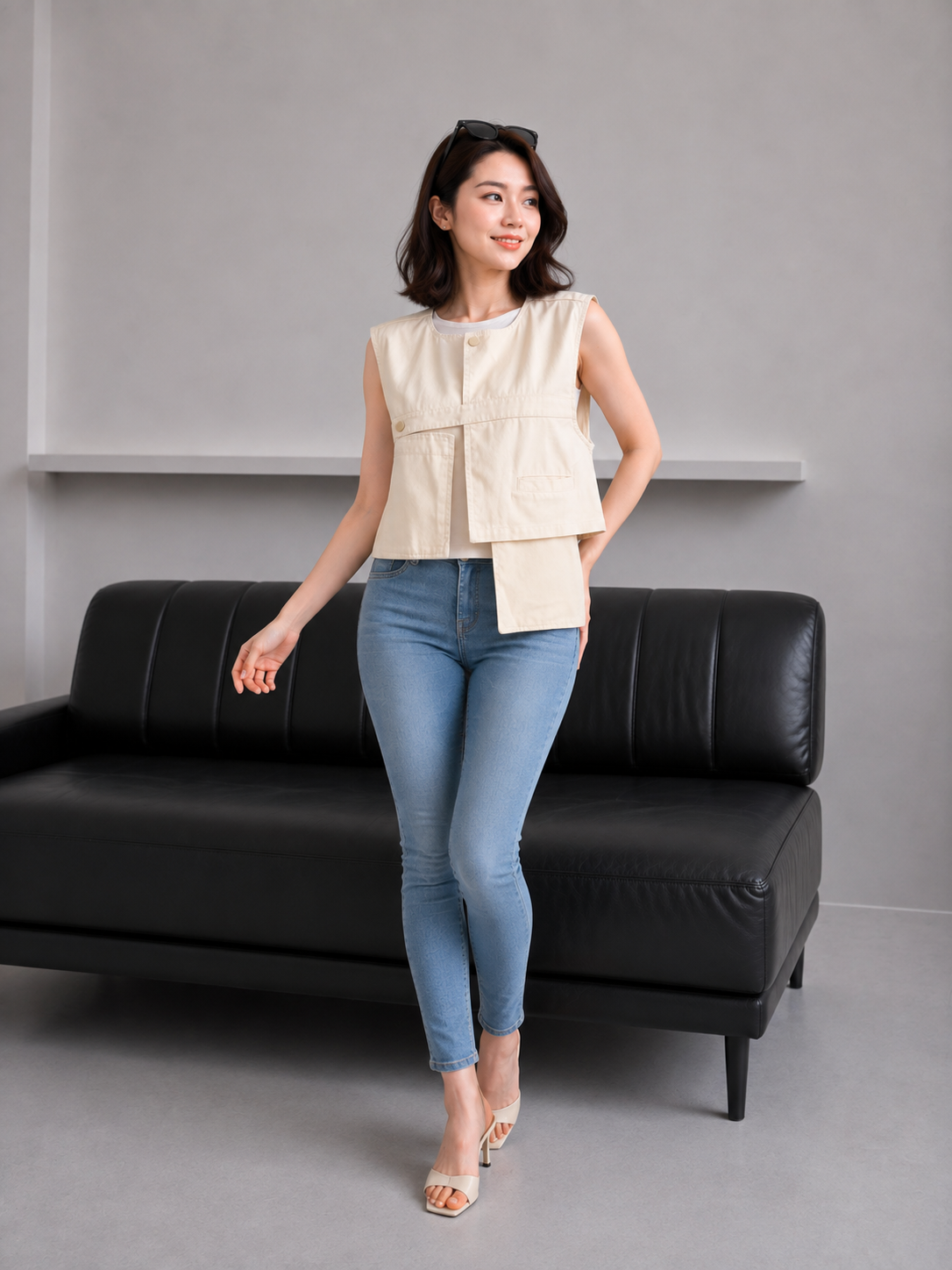 Christa Button Vest - Cream