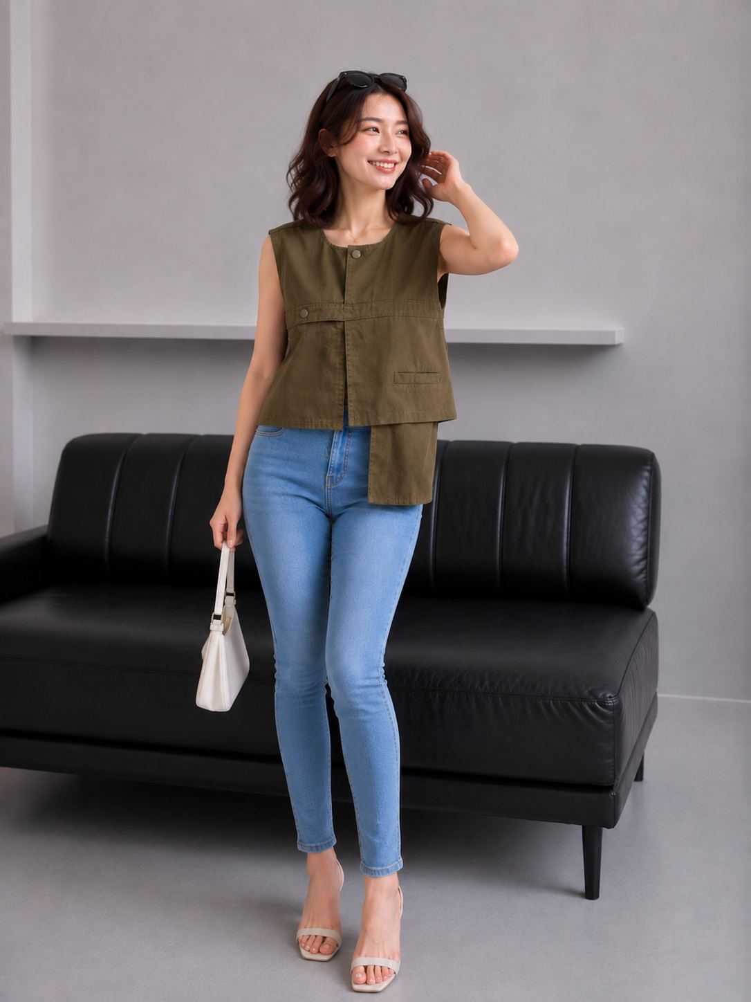 Christa Button Vest - Army