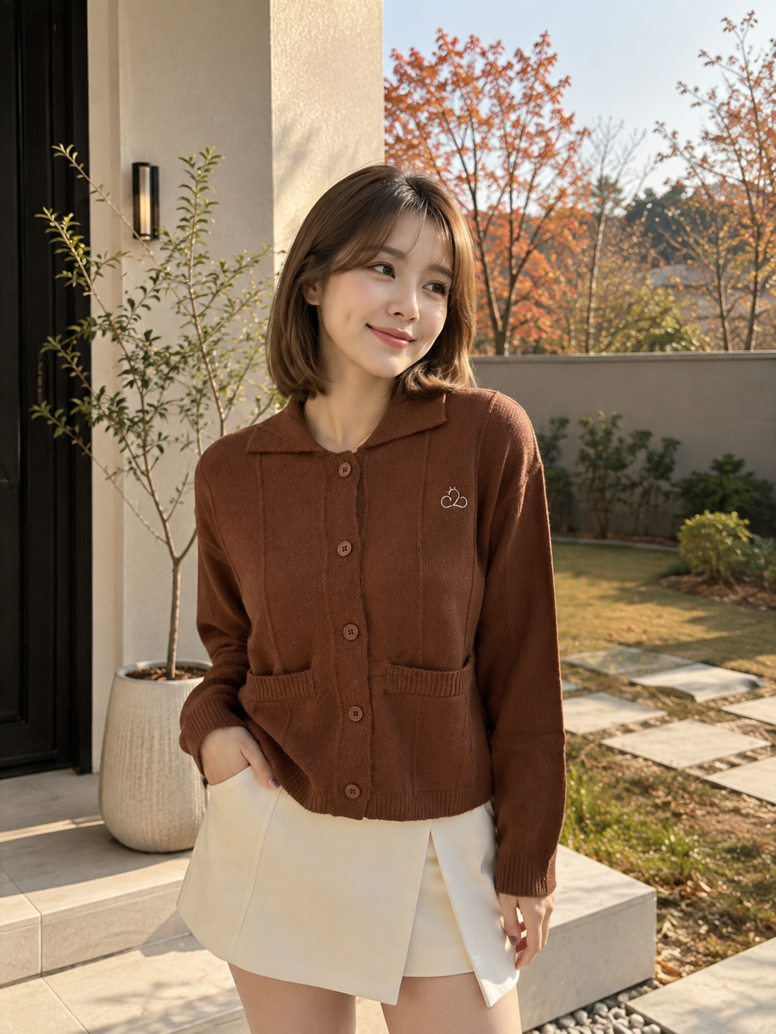 Gratia Pocket Knit Cardigan - Coffee