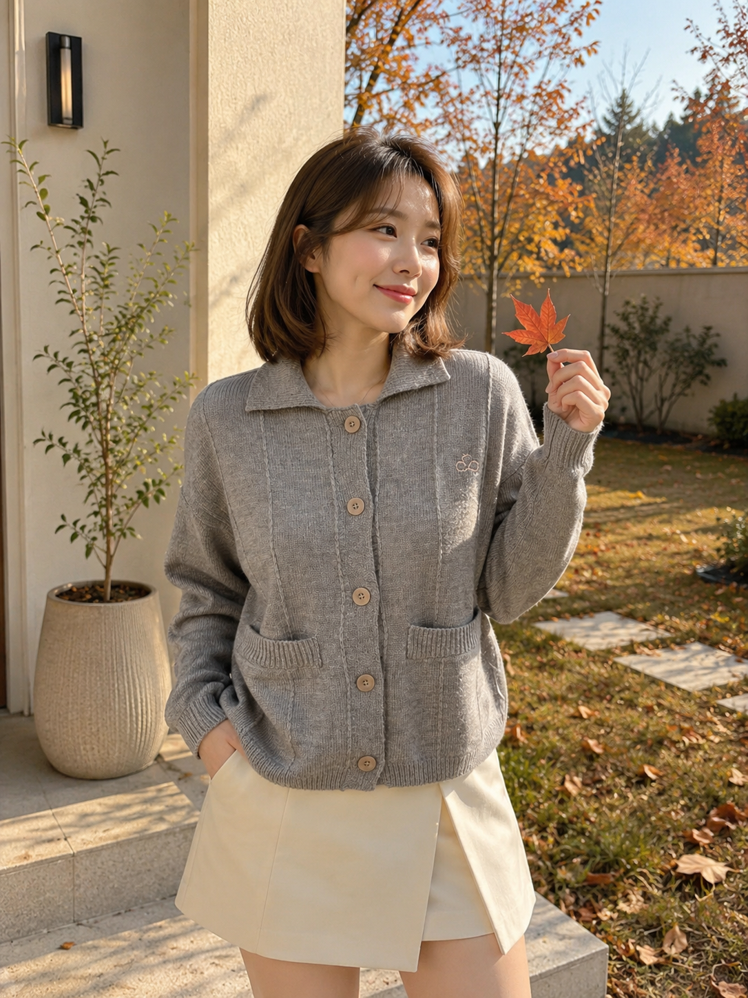 Gratia Pocket Knit Cardigan - Grey