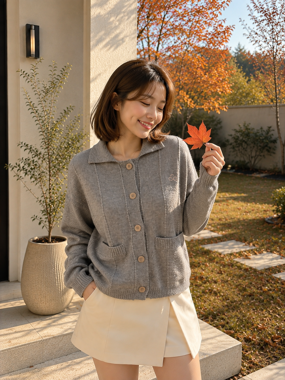Gratia Pocket Knit Cardigan - Grey