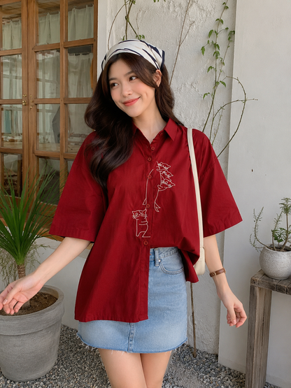Bridget Cotton Blouse - Maroon