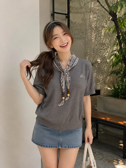 Libra Scarf Knit Top - Grey
