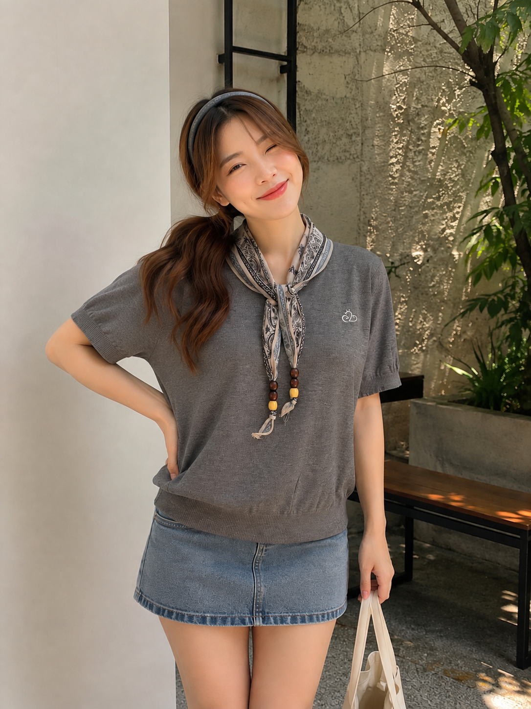 Libra Scarf Knit Top - Grey