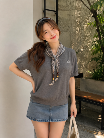 Libra Scarf Knit Top - Grey
