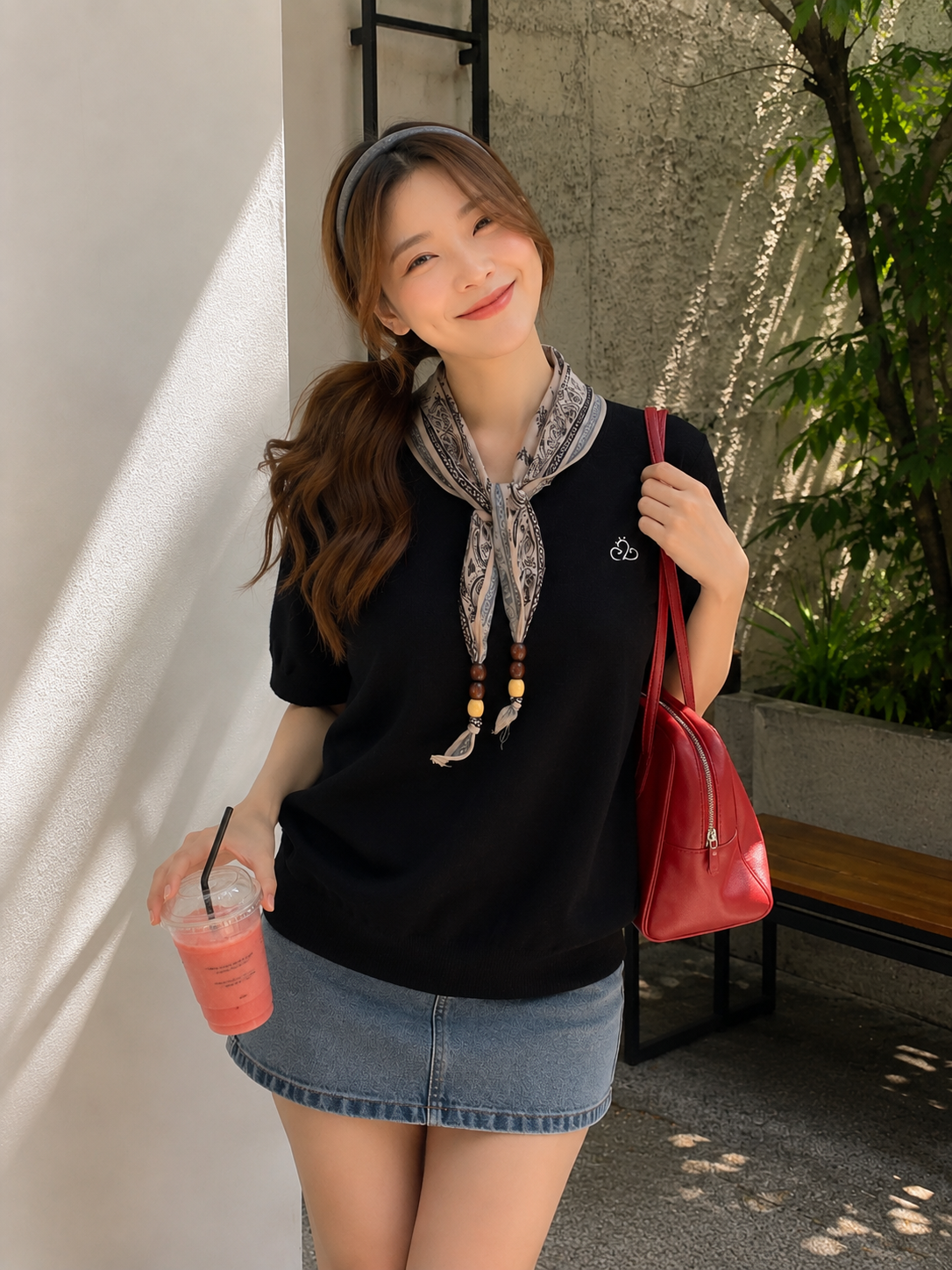 Libra Scarf Knit Top - Black