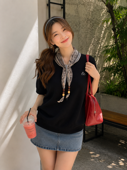 Libra Scarf Knit Top - Black