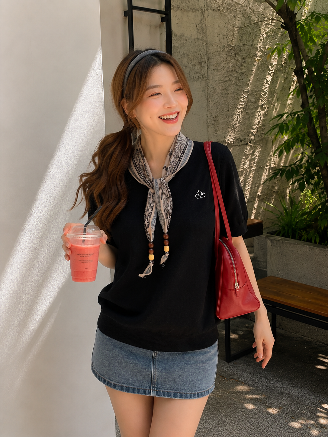 Libra Scarf Knit Top - Black