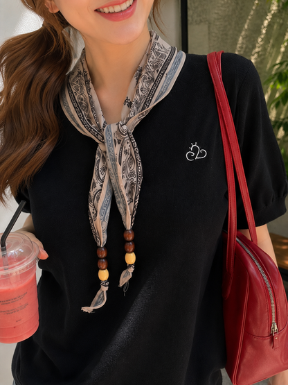 Libra Scarf Knit Top - Black
