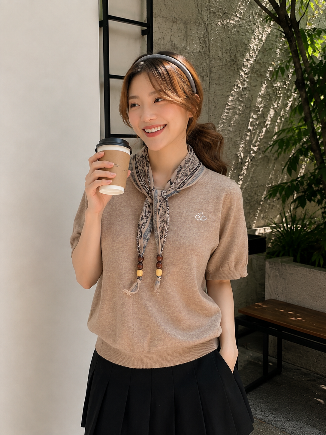 Libra Scarf Knit Top - Khaki