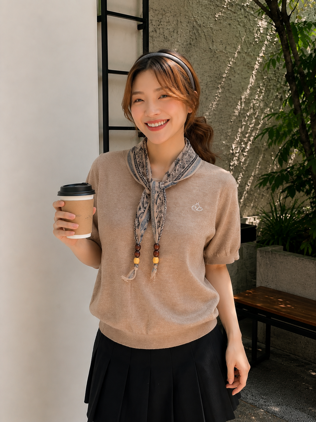 Libra Scarf Knit Top - Khaki