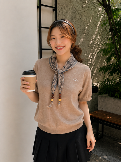 Libra Scarf Knit Top - Khaki