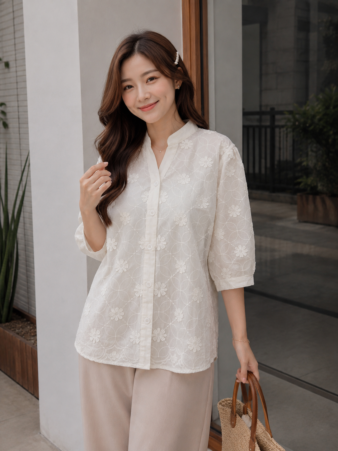 Farida Flower Blouse - White